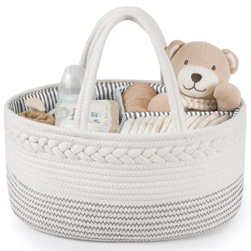 Maliton Baby Diaper Caddy Organizer, Cotton Rope Diaper Caddy Basket, Large Storage Basket for Newborn Boys and Girls, Gift for Baby Shower List, Newborn Essentials - color: Off White, size: Large