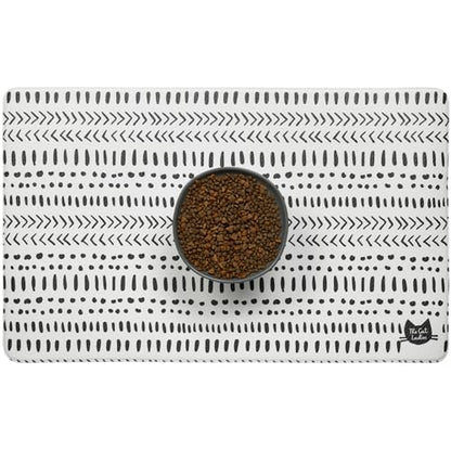 The Cat Ladies Cat Feeding Mat - Waterproof & Dishwasher Safe Small Pet Eating Placemat - Cat & Dog Food Mats for Food and Water Bowl - Protect Floors from Mess - Tribal Print - color: Black and White Tribal