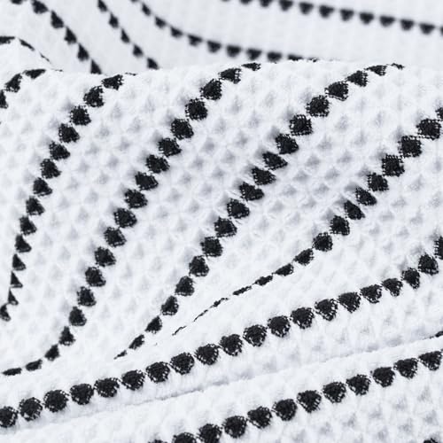 POLYTE 430 GSM Microfiber Quick Dry Lint Free Oversize Bath Towel Set, 6 Piece (Waffle Weave) - color: White/Black