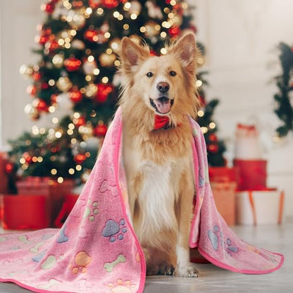 Dono 1 Pack 3 Dog Blankets, Soft Fluffy Fleece Pet Blanket Warm Sleep Mat Paw Print Design Puppy Kitten Throw Blanket Doggy Mat, Blanket for Dogs - color: Brown/Pink/Purple, size: Large(41*31")