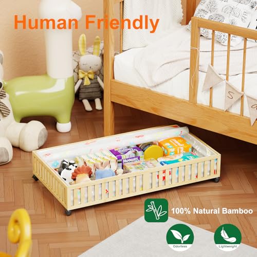 Bamboo Under Bed Storage Containers with Wheels, 40L UnderBed Drawers with Dust Bag, Breathable Under Bed Shoe Storage, Rolling UnderBed Clothes Storage, 1Pack - size: 37.48"L ×24.08"W, style: 1Pack