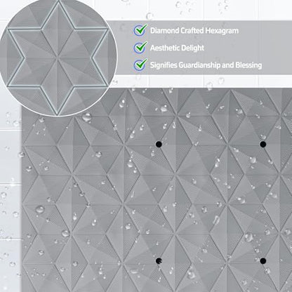 Non Slip Bathtub Mat for Bath Tub Shower - Natural Rubber Mat with 241 Suction Cups - Soft Bathroom Safety Mat - Unique Diamond Pattern - Fatigue Relief - Machine Washable - 16 × 28 Inch - color: Gray With Holes, size: 28" x 16" (Rectangular)