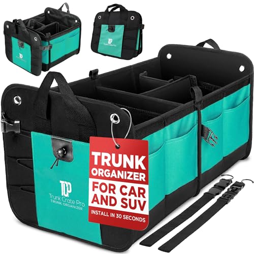TRUNKCRATEPRO Teal Car Accessories Trunk Organizer Premium Multi Movable Compartments Collapsible car organizer, trunk organizer for Car, Suv, Automotive, gifts (Large Capacity) - color: Cyan Green, size: Large