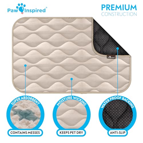 Paw Inspired Washable Padded Crate Mats for Dogs | 29” x 18” Pad, Fits 30-inch Kennels | Leakproof, Waterproof Bottom, Plush Pet Beds (Tan) - color: Tan, size: 30 Inch
