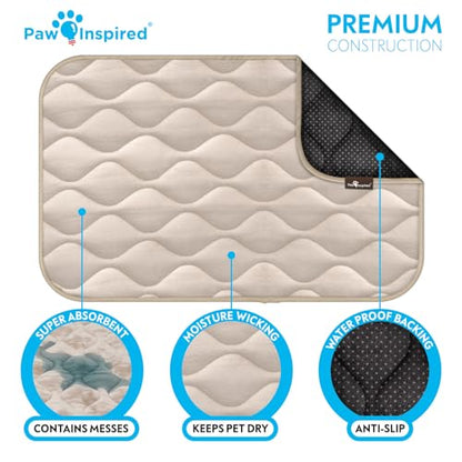Paw Inspired Washable Padded Crate Mats for Dogs | 29” x 18” Pad, Fits 30-inch Kennels | Leakproof, Waterproof Bottom, Plush Pet Beds (Tan) - color: Tan, size: 30 Inch