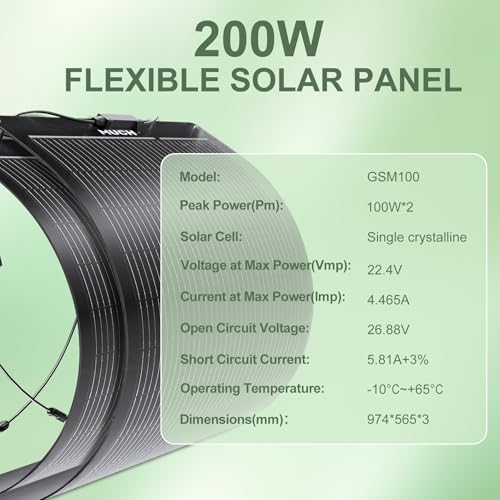 200W Flexible Solar Panel 12V Portable Power Charging with Waterproof IP67 for RV Boat Marine Outdoor Camping (2 Pcs 100W) - size: 200W Panel