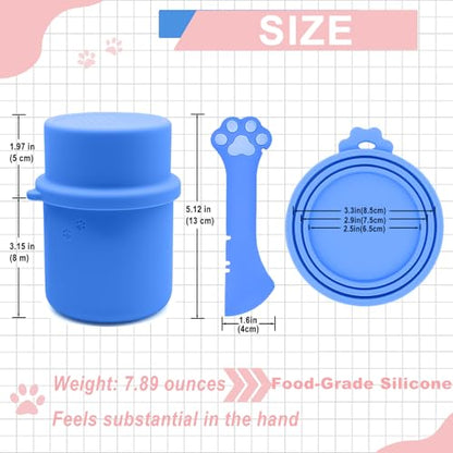 Original Canned Dog Food Storage Container | Wet Food Can Opener Spoon | Silicone Pet Can Lid | BPA Free, Airtight, Dishwasher & Freezer Safe(Blue) - color: Blue