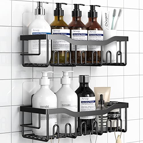 Shower Caddy 2 Pack,Adhesive Shower Organizer for Bathroom Storage&Home Decor&Kitchen organizers and storage,No Drilling,Large Capacity,Rustproof Stainless Steel Bathroom Organizer,Bathroom Decor Sets - color: Black