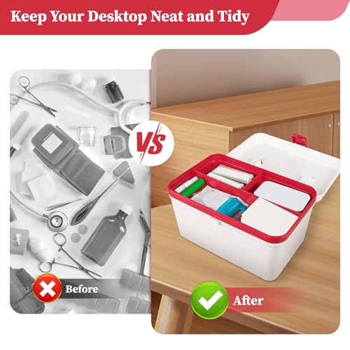 Medical First Aid Box with Handle and Detachable Tray, Double Layer Medicine Storage Case, Multipurpose Emergency Supplies Organizer for Home/Office/Travel/Car/Dorms