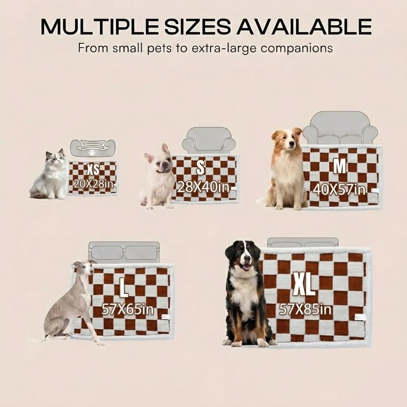 Waterproof Pet Blanket,Dog Bed Covers Couch Sofa Stylish Jacquard Pets Throw Blankets for Puppy Cats Washable Reversible Furniture Protection Covers (Coffee Check,L) - color: Coffee Check, size: L-145*165cm(57*65in)