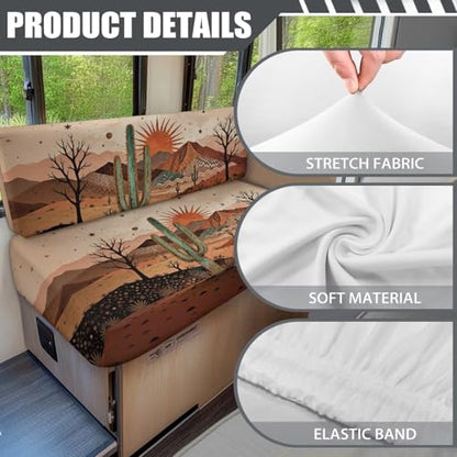 Desert Cactus RV Dinette Cushion Covers Soft Replacement Camper Cushion Slipcovers Sunset RV Sofa Furniture Protective Covers Include 1 Bench Cover and 1 Backrest Cover - color: Cactus Sunset