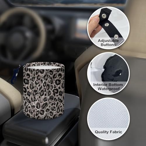 Renewold Leopard Gray Car Trash Can Bin Automotive Front Back Seat Garbage Cans Vehicle Trash Bag with Adjustable Button Straps Auto Waster Container Camping Hiking Beach Storage Bag Waterproof - color: Leopard Gray