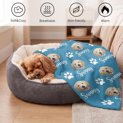 Personalized Dog Blanket, Customized Pet Blankets with Name Picture, Throw Blanket for Small Medium Large Dog Puppy Cat - color: B-blue