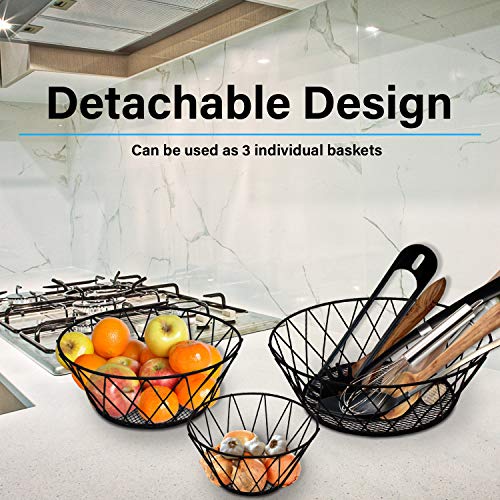 Heavy Duty - 3 Tier Hanging Kitchen Black Fruit Basket - color: Black