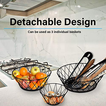 Heavy Duty - 3 Tier Hanging Kitchen Black Fruit Basket - color: Black