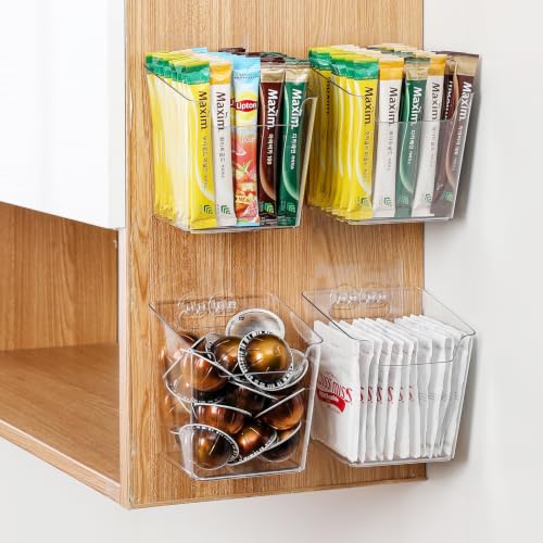 4-Pack Drink Packet Organizer, Kitchen Cabinet Door Organizer Adhesive | Acrylic Wall-Mounted Organizer, Clear Storage Bin Holder Box, Pantry Organizer Wall Caddy for K cup/Sewing Tool/Laundry Pods - color: 4 Pack, size: Large