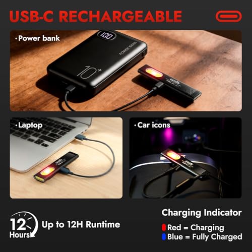 WARSUN T7 Flat Rechargeable Flashlight, Slim Pocket LED EDC Light with Clip and Magnetic Base, Small Thin Handheld Flashlight for Night Walking, Emergency, Car Repair, USB C Charging - color: Black-1Pcs