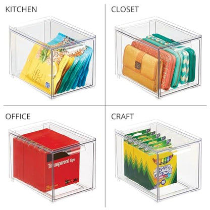 mDesign Plastic Bathroom Organizer Bin w/Pull Out Drawer - Slim Stackable Storage Container for Bathroom Accessories - Perfect for Organizing Bathroom Cabinet - Lumiere Collection - 2 Pack - Clear - size: ‎8x 6 x 4 (Pack of 2)