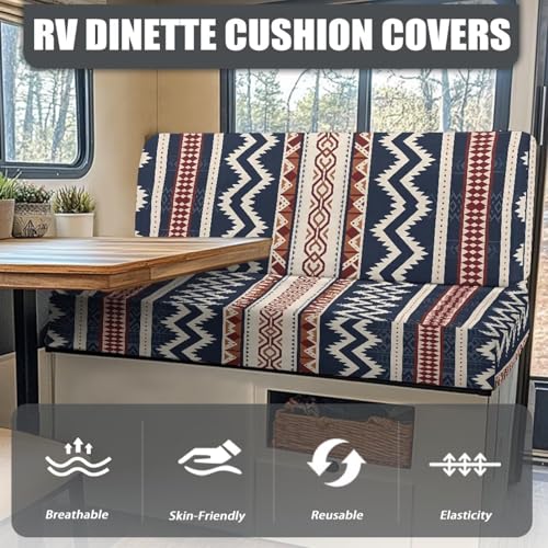 RV Dinette Cushion Covers Booth Set Aztec Tribal Geometric Stripe Camper Cushion Covers Couch Cover Stretch Washable RV Bench Seat Covers for Dinette - color: Aztec Tribal Geometric Stripe