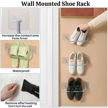 6 Pack Wall Mounted Shoe Rack with Sticky Hanging Strips, Wall Shoe Rack for RV camper, Small Space Shoes Holder for Door Shoes organizer Shelf No Drilling