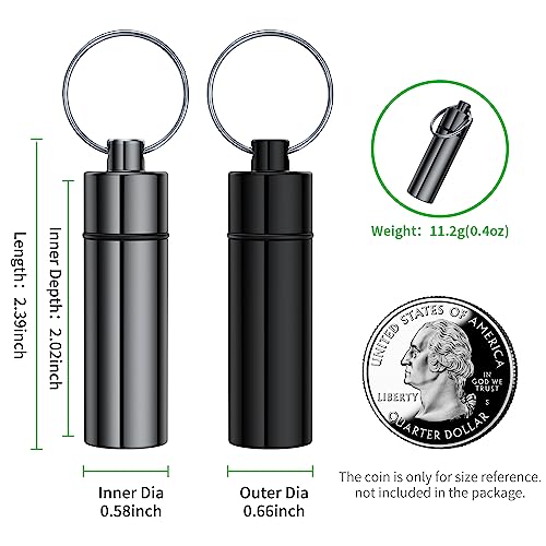 Small Pill Box,(2 Pack+2*Carabiner Clips) Keychain Pill Holder Portable Mini Travel Pill Container Metal Case Bottle with Keyring - color: Gray+black+2*carabiner Clips