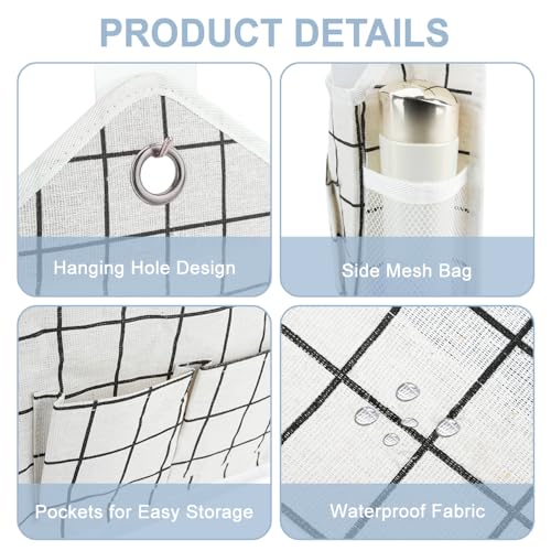 2PC Wall Hanging Storage Bag Organizer Baskets Caddy Closet (Grey+Beige) | Over The Door Hanging Basket with Pockets and Adhesive Hooks Wall File Organizer for Bedroom Kitchen Office Dormitory