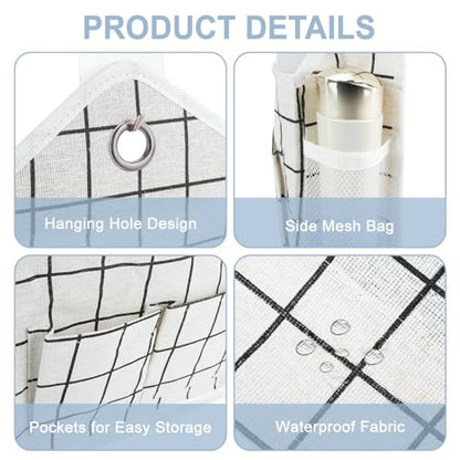 2PC Wall Hanging Storage Bag Organizer Baskets Caddy Closet (Grey+Beige) | Over The Door Hanging Basket with Pockets and Adhesive Hooks Wall File Organizer for Bedroom Kitchen Office Dormitory