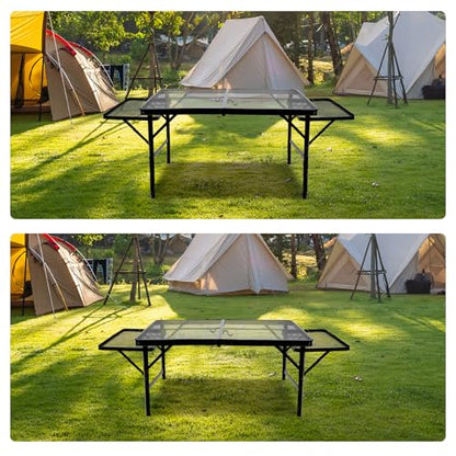 BRIAN & DANY 3x2 FT Camping Table with 2 Wing Panels, Folding Grill Table, Metal Portable Picnic Table, Lightweight Height Adjustable Foldable Table for Outdoor, Black - size: 4.4x2FT