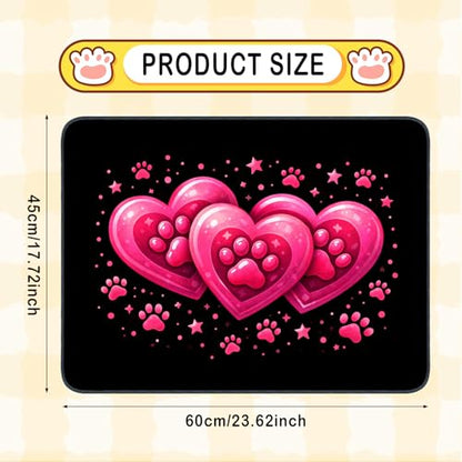 Nuxovilar Pet Dog Supplies Food Mat Pink Heart-Paw Polyester (23.62×17.71 inches) Bowl Water Spill Pad Feeding Gear for Home, Feeding Spot, Pet Nook - color: TT17788