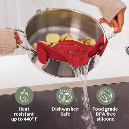 Kitchen Gizmo Snap N Strain Silicone Pot Strainer - Adjustable Clip-On Pasta Strainer for Pots, Pans, and Bowls - Large Red Kitchen Colander - color: Red