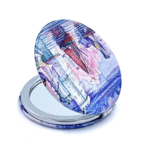 Mirror Small Fold Pocket Makeup Mirror Purple Cosmetic Mirror Handheld Variety Paul Signac Print Great Wedding Gift - color: Paul Signac
