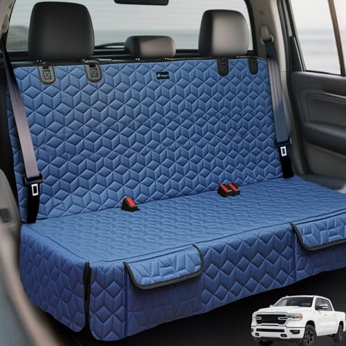 Meginc Dog Car Seat Covers for Back Seat, Heavy Duty Pet Bench Seat Covers for Trucks Waterproof Protector Back Seat Nonslip Dogs Car Seat Covers for Crew Cab/Ford F-Series/Ram 1500/Sierra/Silverado - color: Blue, size: Truck Bench-61"W