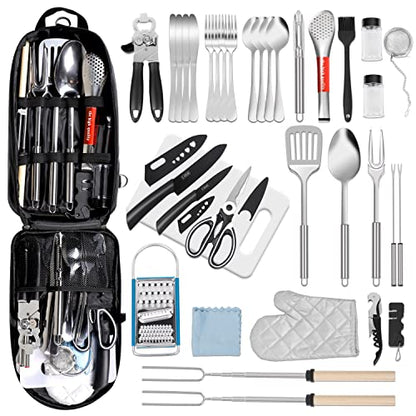 35-Piece Camping Kitchen Utensil Set – Portable Outdoor Cooking Utensils for Camping, RV, Backpacking & BBQ | Complete Camp Kitchen Gear Set with Carry Bag, Grilling Tools & Cooking Accessories - style: Black-35