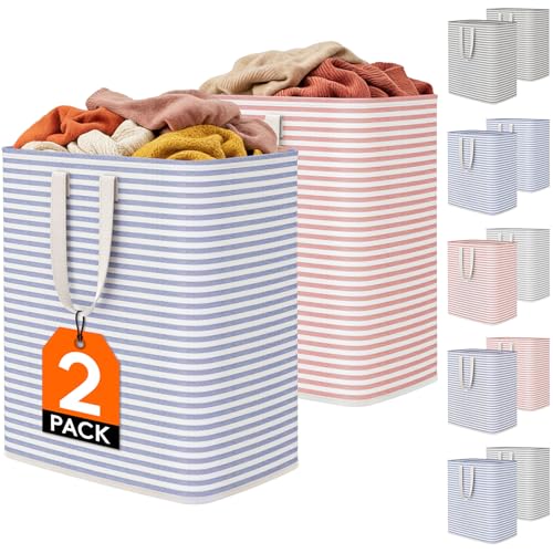 Lifewit 2 Pack Laundry Basket 100L Each, Collapsible Clothes Hamper with Reinforced Handles, Freestanding Waterproof Design for Bedroom and Laundry Room, Pink&Blue 200L Total - color: Blue-Pink, size: 2 x 100L