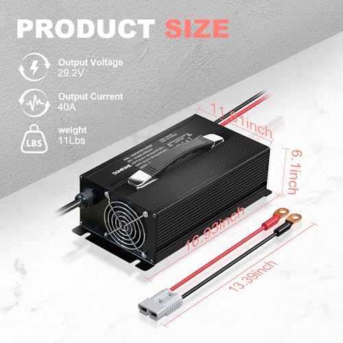 24V 40A Lithium Battery Charger 29.2V Smart Fast Charger with LED Indicator & Anderson Connector for 24V LiFePO4 Batteries for RV, Off-Grid, Solar Systems - size: 29.2V 40A Charger