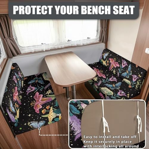Butterfly Tulip Floral Mushroom Starry Pattern RV Dinette Cushion Covers Stretch Sofa Seat Slipcovers Replacement Camper Cushions Cover for RV Camper 2Pcs Backrest & Bench Cover, 2 Sets - color: Butterfly Tulip Floral Mushroom Starry