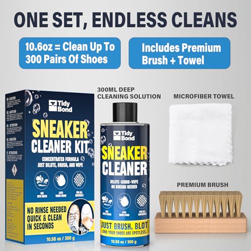 Sneaker Cleaner Kit, 10.6oz Shoe Cleaner for White Shoes with Brush & Microfiber Towel, Deep Cleaning Shoe Cleaning Kit for Sneakers, Leather, Canvas, Mesh, PU, Fabric & Boots