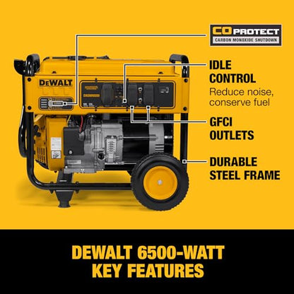 DeWalt 8,750 Starting Watt Portable Gas Generator, 389cc Engine, Idle Control Technology, CO Protect Safety, GFCI Outlets, Never-Flat Wheels Emergency Home Backup Jobsite Power, 49 State - style: 8,750 Starting Watts