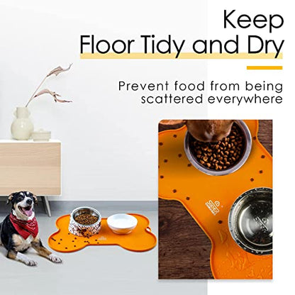 Super Design Dog Food Mat Dog Bowl Mat for Food and Water Silicone Non Spill Cat Feeding Mat Puppy Placemat Waterproof - 20.5" x 14.5", Orange - color: Orange-2
