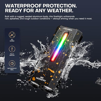 EDC Rechargeable Flashlight 3250 Lumens with RGB Light,55 Modes Multifunctional Flat Flashlight with Floodlight,Spotlight and Magnetic Base,Waterproof USB C Flashlight for Camping,Home,Emergencies - size: camouflage
