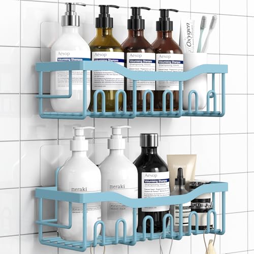 EUDELE Shower Caddy 2 Pack, Adhesive Shower Organizer for Home Decor & Kitchen Organizers, No Drilling, Rustproof Stainless Steel Bathroom Shelves - color: Light Blue
