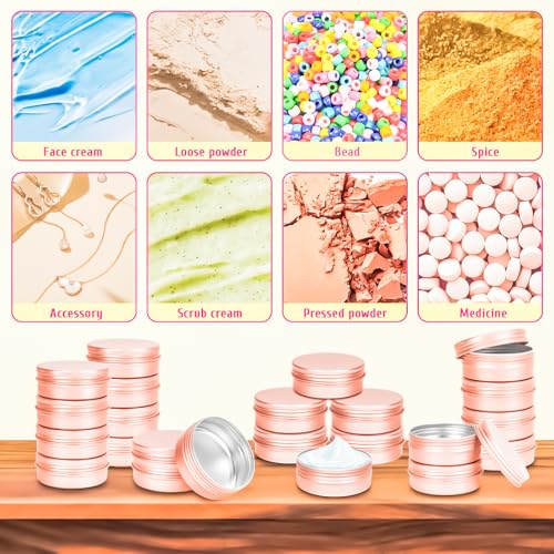 30Pack 2oz Tin Jars, 60ml Metal Tin cans, 2Ounce Aluminum tin can jar Containers with Screw Lid for Lotion Bars, Spices, Salve, Balms, Beard Balm, Toiletries, Creams, Samples, Makeup Cosmetic - color: Rose Gold 30pack
