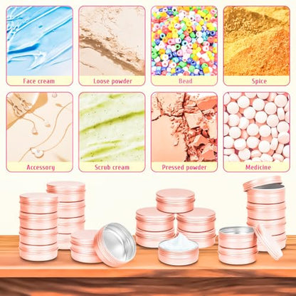 30Pack 2oz Tin Jars, 60ml Metal Tin cans, 2Ounce Aluminum tin can jar Containers with Screw Lid for Lotion Bars, Spices, Salve, Balms, Beard Balm, Toiletries, Creams, Samples, Makeup Cosmetic - color: Rose Gold 30pack