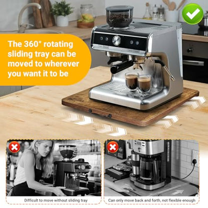 Sliding Tray for Coffee Maker, 360° Rotating Appliance Slider for Kitchen Appliances, Wooden Sliding Tray Suitable for Kitchen Countertops and Kitchen Appliances.(Brown, Large) - color: Brown