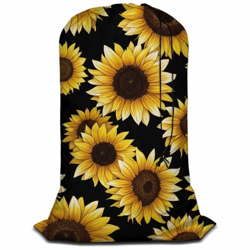 Swono Sunflowers Large Capacity Laundry Hamper Basket Classic Floral Leaf Romantic Bouquet Blossom Storage Baskets for Bedroom, Bathroom, Dorm, Washing Room, Machine Washable, Black Yellow - color: Sunflowers