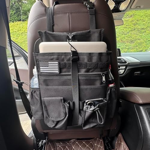 2 Pack Front & Seat back organizer with dedicated tablet and 17 IN laptop storage stabilizers external stabilizing side straps soft adjustable shoulder straps hardened buckle (Large Black) - color: Large Black