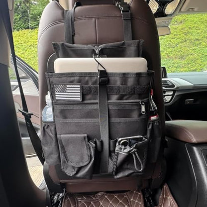 2 Pack Front & Seat back organizer with dedicated tablet and 17 IN laptop storage stabilizers external stabilizing side straps soft adjustable shoulder straps hardened buckle (Large Black) - color: Large Black