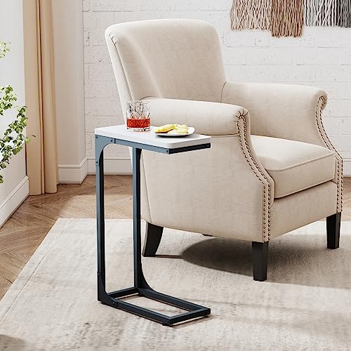 QEEIG Narrow C Shaped Side Table Set of 2 Living Room Sets Slim Couch Tray Tables Skinny Thin Small Modern 7 inch Width, White and Black (017-18WB) - color: D. White & Black, size: 7.1" Width
