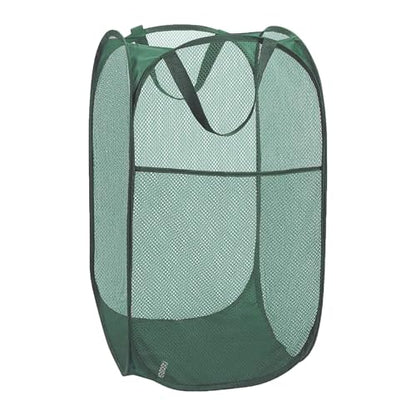 Pop Up Laundry Basket, Collapsible Mesh Laundry Hamper, Vertical Popup Hamper for Laundry, Spacing Saving Storage Basket for Bedroom, Hotel, Cruise, Green - color: Green