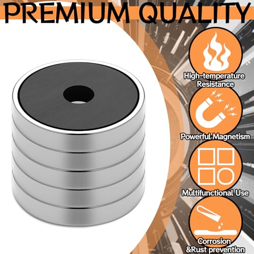 12 Pcs Ceramic Round Base Magnet with Chrome Plated Steel Cup, 35lbs Heavy Duty Circle Magnet with Hole Magnetic Round Base for Workshop Rv Conversion Cabinet Fixture(d1.42 xc0.19 xt0.26) - size: D1.42"xC0.19"xT0.26"